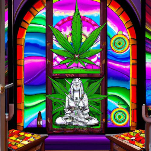 Stained,Glass,Vector-style,Image,Of,Meditation,And,Cannabis