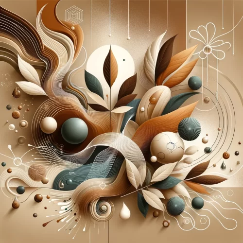 DALL·E 2024-02-19 18.42.42 – Create a digital art piece with warm brown tones that symbolizes the positive impact of CBD on one’s life. The artwork features abstract elements that